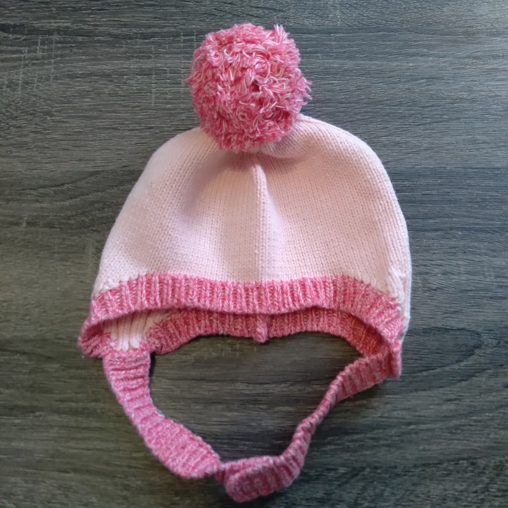 Laura Ashley Baby Girl Hat w/pom pom Knit Pink 6-12 Months